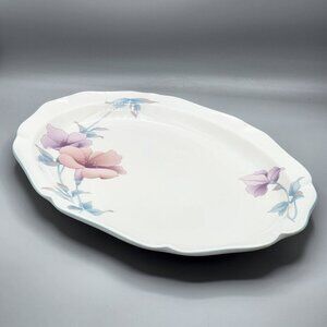 Noritake Oval Serving Platter 7910 Coram 14.5"  Gala Cuisine Pink Flowers Japan